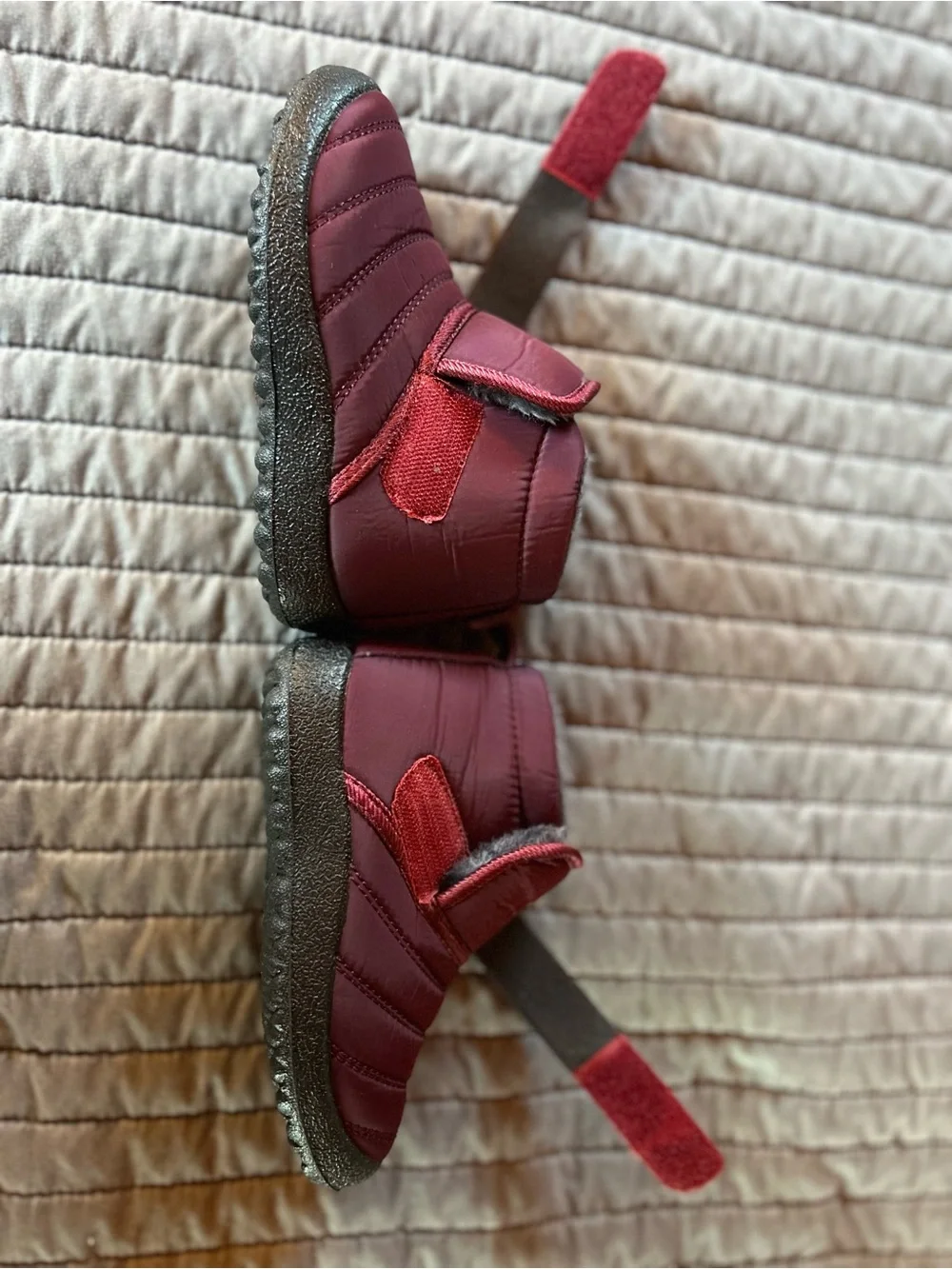 Kids Burgundy Winter Booties - Cozy Lined Slip-On